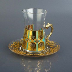 Luxury Gold Plated Turkish Style Tea Set  With Holder For Six