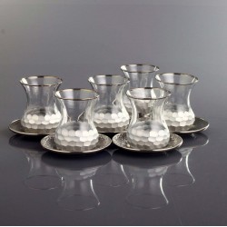 Luxury Silver Plated Turkish Tea Set With Metal Saucers