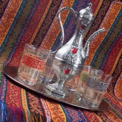 Moroccan-Turkish Tea Glasses Set With Ibrik
