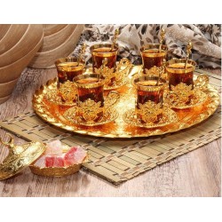 New Turkish Tea Serving Set For Six People With Tray And Spoons