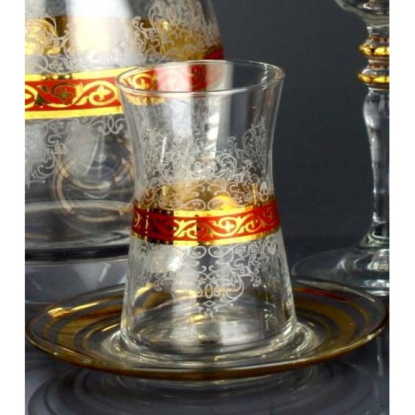 Red Color Arabic Turkish Tea Set For Six Person
