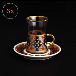 Sehzade Turkish Tea Set With Holder-Porcelain Saucers