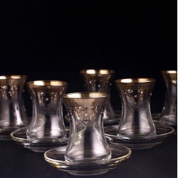 Silver Coated Thin Waist Turkish Tea Set With Saucers