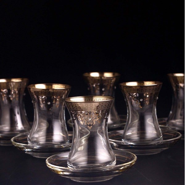 Silver Coated Thin Waist Turkish Tea Set With Saucers