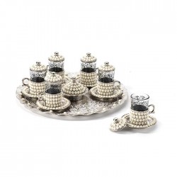 Silver Color Pearl Coated Handmade Tea Set With Tray