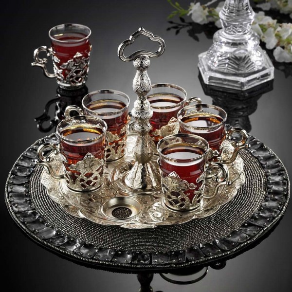 Silver Latest Model Turkish Tea Cups Set With Hanger