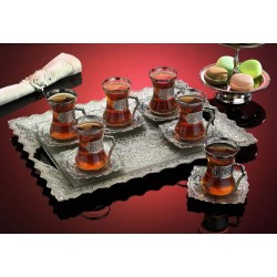 Silver Plated Turkish Tea Set For Six With Tray Plain Model