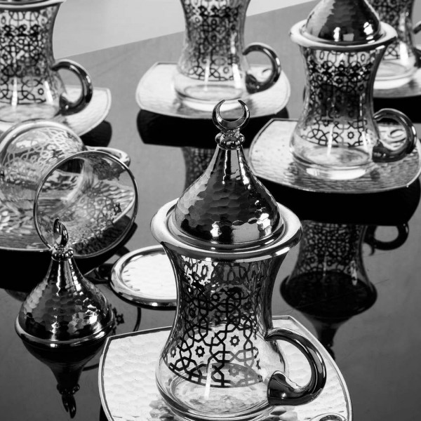 Silver Turkish Tea Glasses Set For Six People