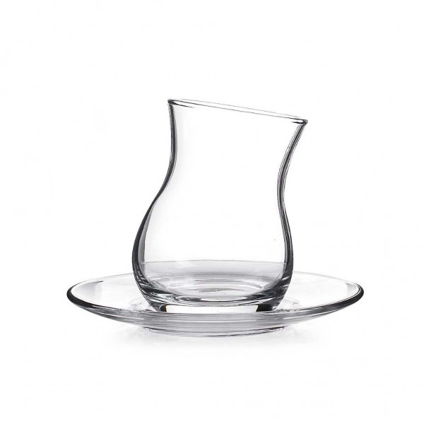 Thin Waist Tea Glasses Set With Saucers Leaning Style