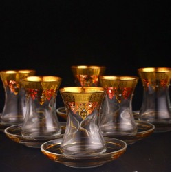 Thin Waist Turkish Tea Set Saucers Gold And Stone Coated 12pcs