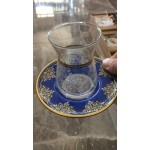 Thin Waist Turkish Tea Set With Turquois Color Saucers 12pcs