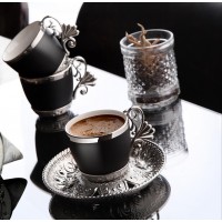 Organic Dyed Luxury Silver Color Coffee Set Black Cups