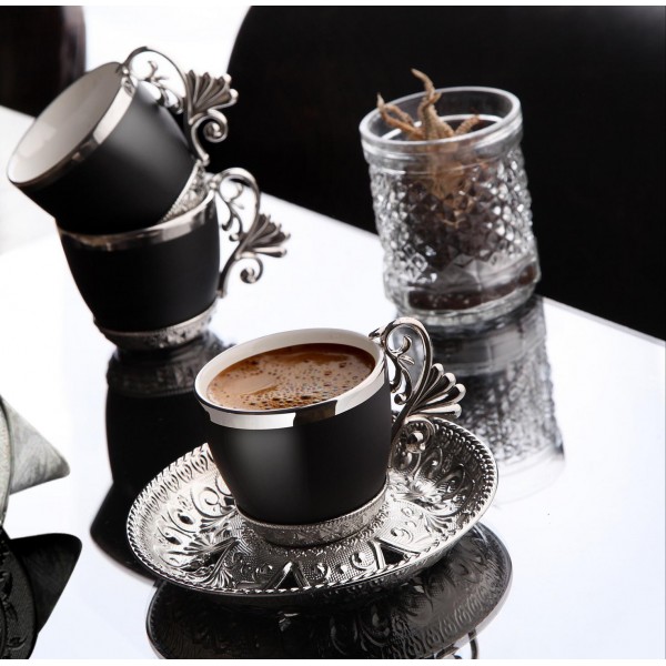 Organic Dyed Luxury Silver Color Coffee Set Black Cups