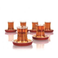 Turkish Tea Glasses Cups Set  With Red Colour Saucers