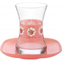 Turkish Tea Glasses Set Cup Cake Design  With Saucers