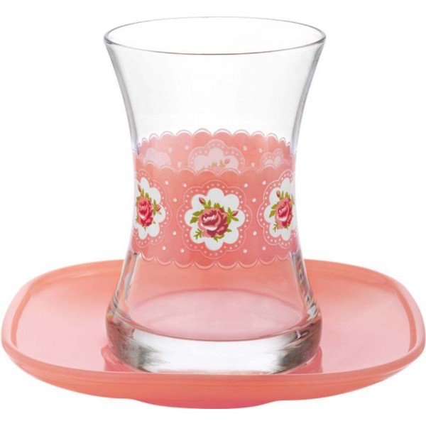 Turkish Tea Glasses Set Cup Cake Design  With Saucers