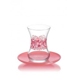 Turkish Tea Glasses Set Magnolia Design With Saucers