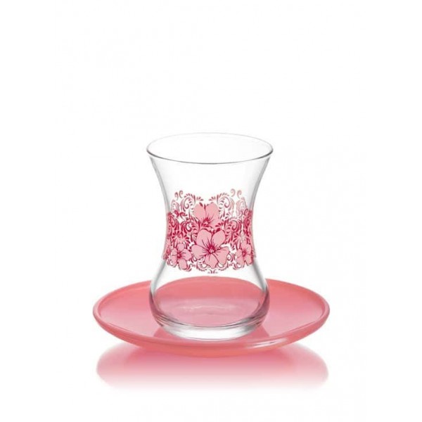 Turkish Tea Glasses Set Magnolia Design With Saucers