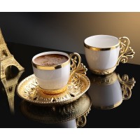 Organic Dyed Luxury Gold Color Coffee Set White Cups