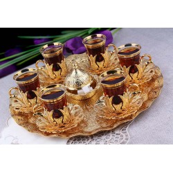 Turkish Tea Serving Set For Six People With Tray