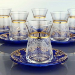 Turkish Tea Set With Blue Color Saucers 12pcs