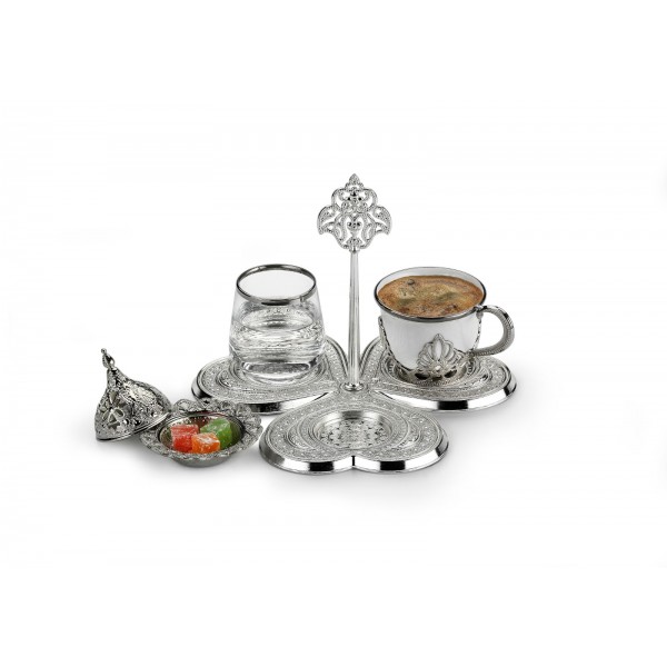 Trigon Style Turkish Coffee Set Silver for One Person