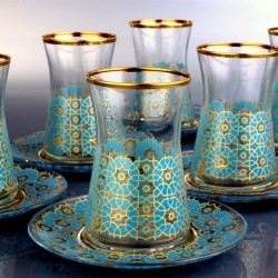 Turquois Color Thin Waist Turkish Tea Set